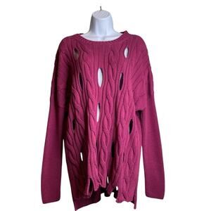 Planet By Lauren G Pima Cotton Cable Car Wash Crewneck Sweater One Size Boho